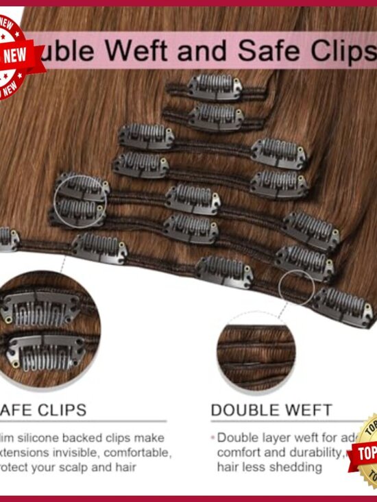 Remy Human Hair Clip-In Extensions 16 Inch 120g 7pc Double Weft main image 6